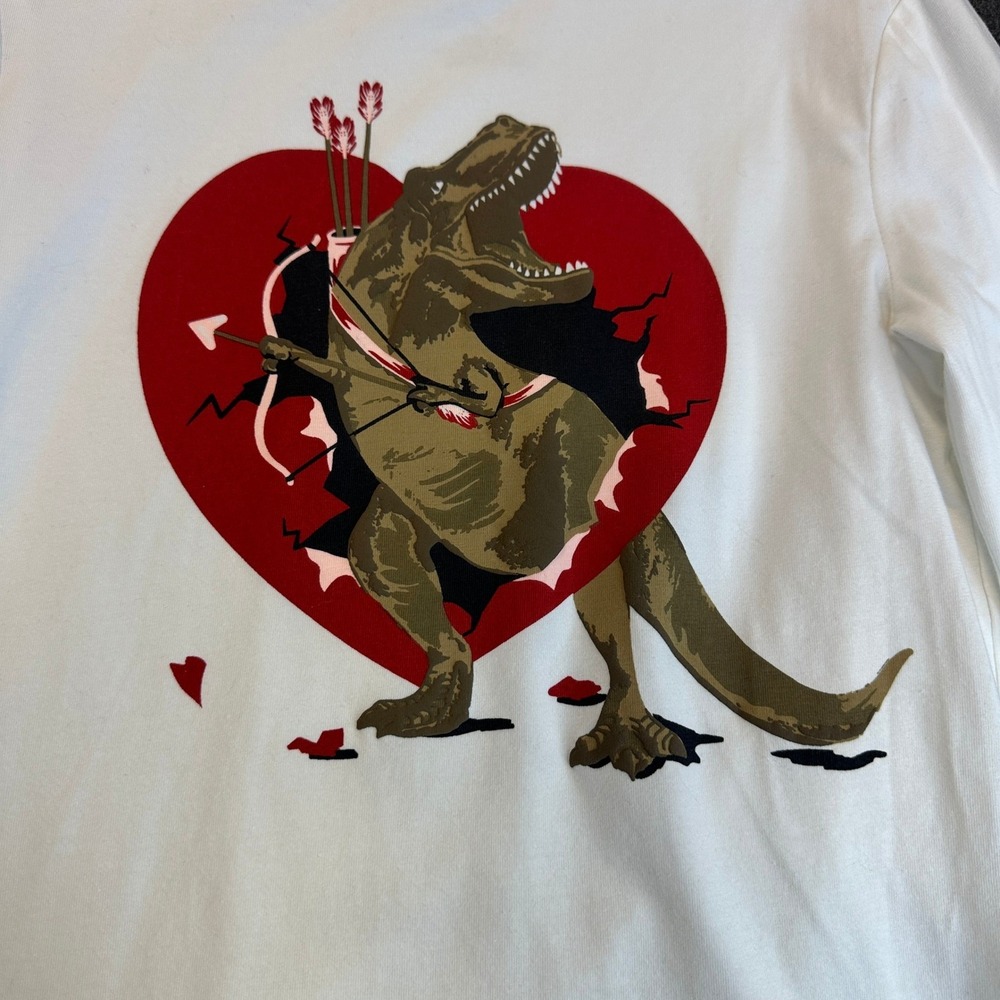 NEW Tommy Bahama Kids White Cupid T-Rex Heart LS Dinosaur Graphic Tee Size M 7/8 - Picture 3 of 12